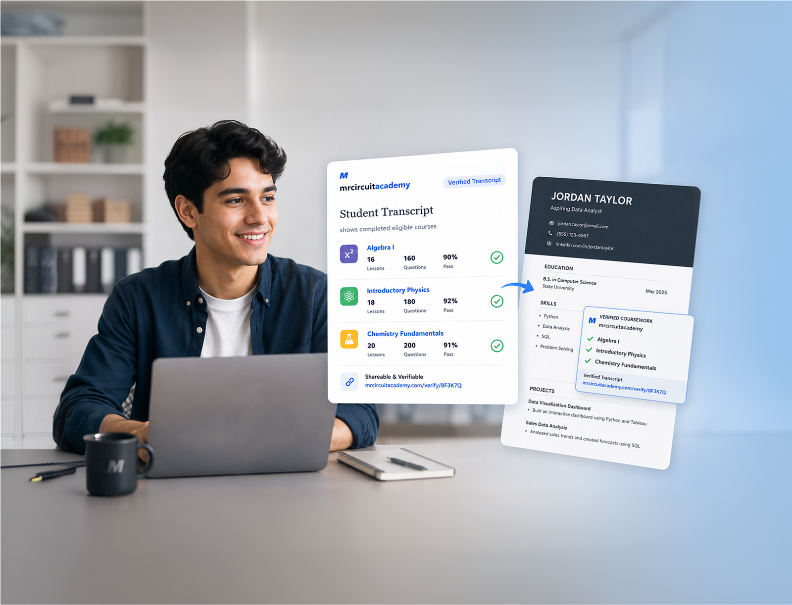 Student viewing a verified online transcript