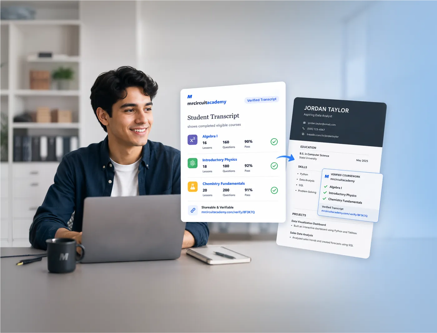Student viewing a verified online transcript